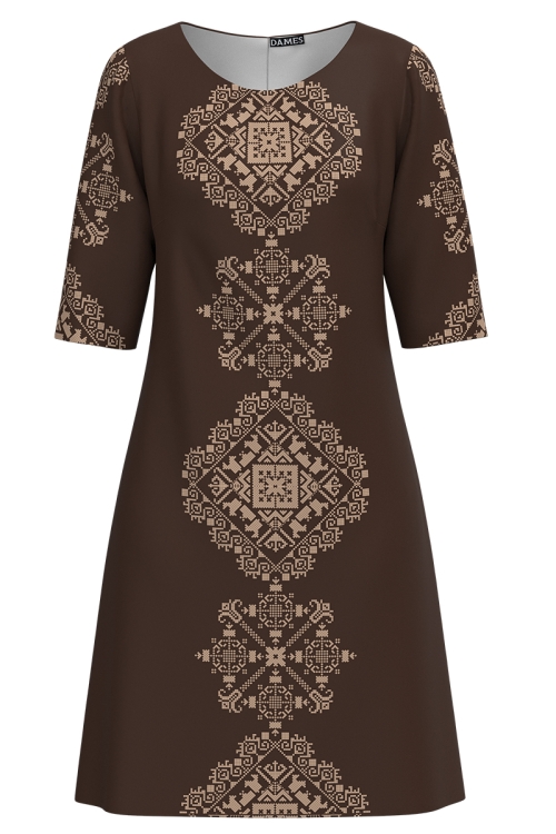Rochie casual maro imprimata cu model traditional in contrast SS25
