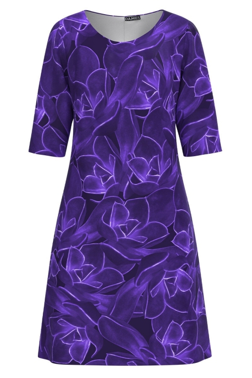 Rochie casual mov imprimata cu model floral in contrast CMD1751 - Img 2