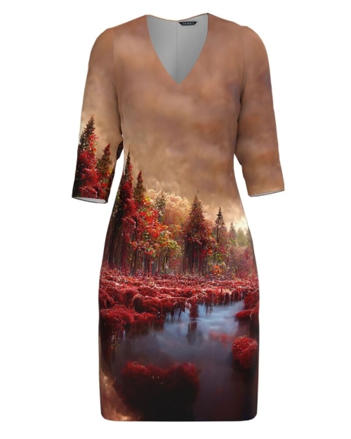 Rochie casual multicolora cu decolteu in V imprimata Autumn CMD4774