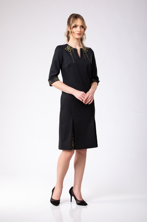 Rochie casual neagra cu detalii imprimate Infinit - Img 3