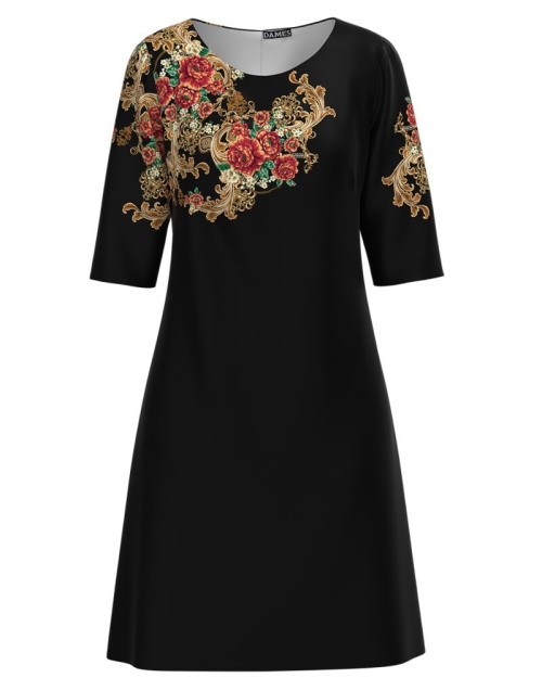Rochie casual neagra cu imprimeu floral CMD1117
