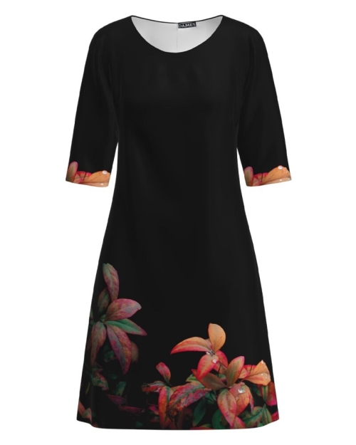 Rochie casual neagra imprimata cu model floral CMD2319 - Img 1