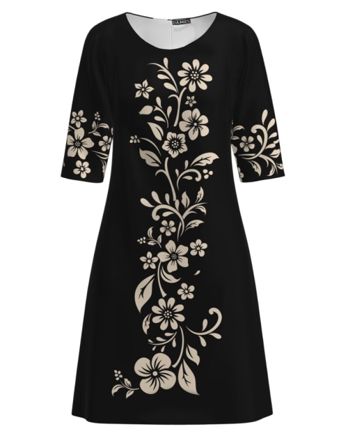 Rochie casual neagra imprimata cu model floral CMD4126