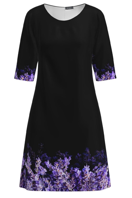 Rochie casual neagra imprimata cu model floral Lavanda CMD1922 - Img 2