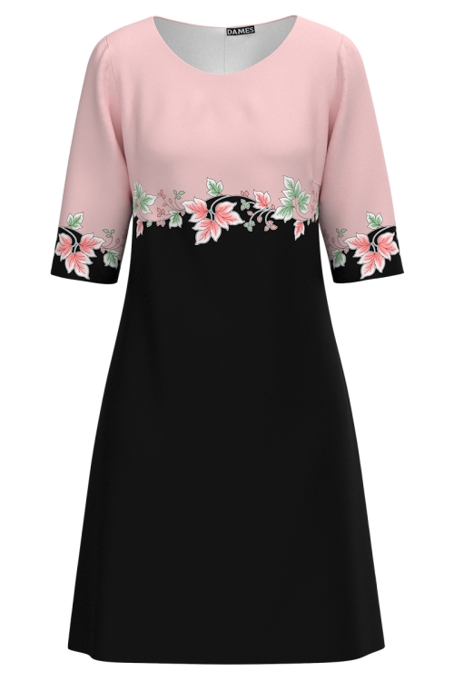 Rochie casual neagra imprimata cu model floral