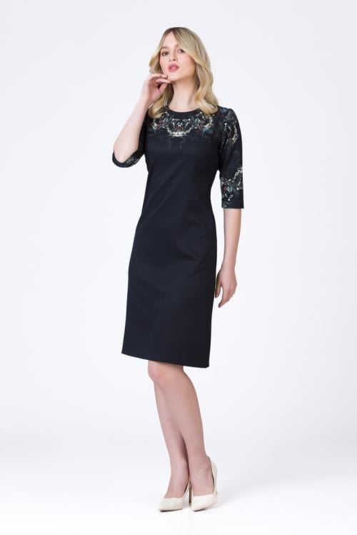 Rochie casual neagra imprimata cu model multicolor AW24 - Img 1