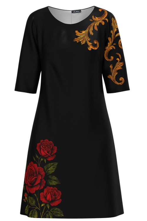 Rochie casual neagra imprimata Noir Rose