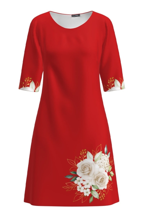 Rochie casual rosie imprimata cu model floral CMD1982 - Img 2