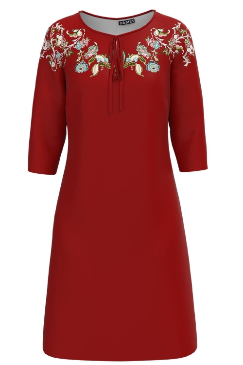Rochie casual rosu caramiziu imprimata floral CMD1246
