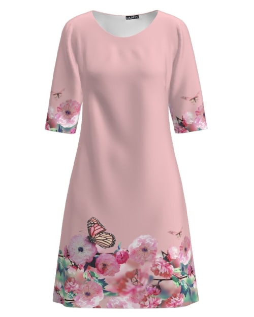 Rochie casual roz imprimata cu model floral CMD2106