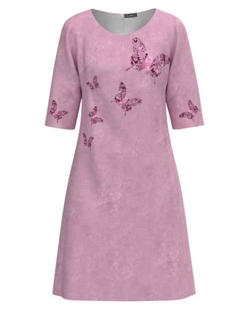 Rochie casual roz pudra imprimata Fluturi CMD1802
