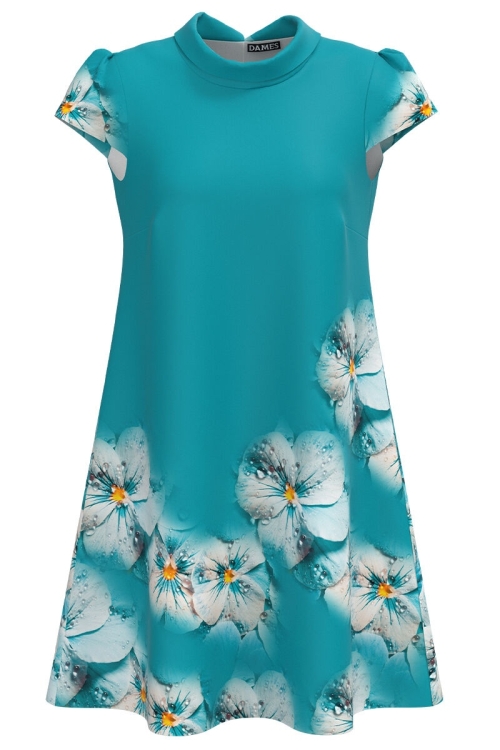Rochie casual turcoaz imprimata cu model floral CMD2924 - Img 2