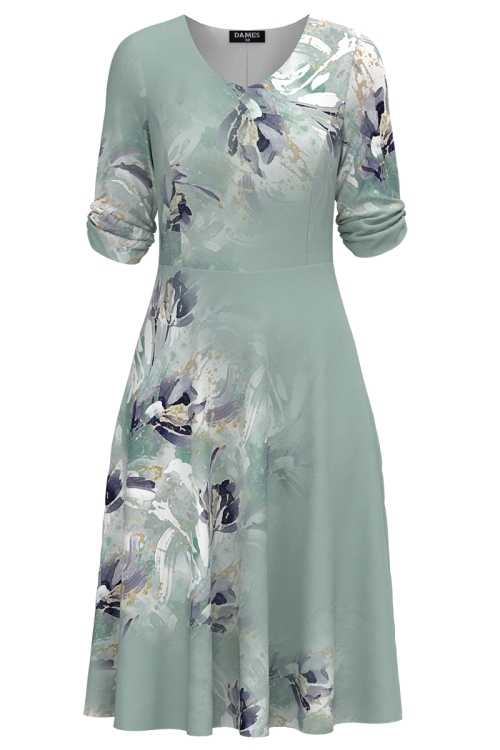 Rochie casual verde menta cu maneci incretite