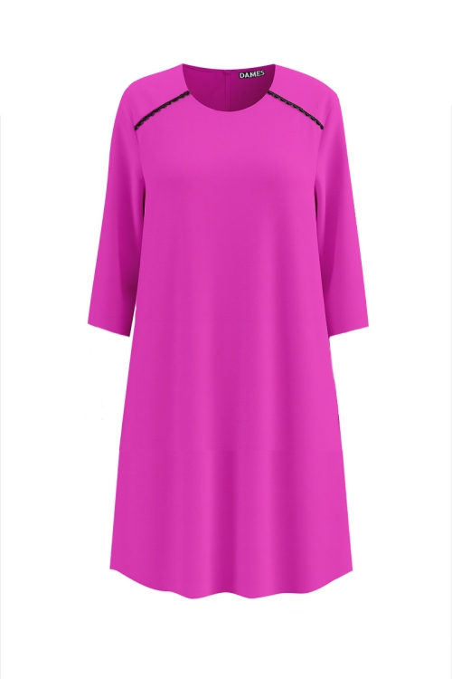 Rochie clos amplu fucsia si detalii contrast