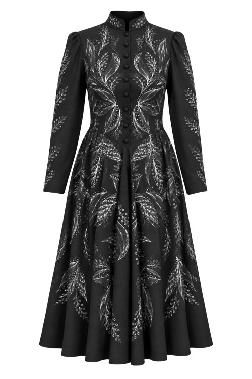 Rochie clos gri carbune cu guler tunica Armonie Monocroma