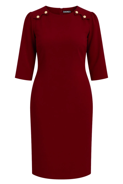 Rochie conica bordo cu detalii decorative pe umeri