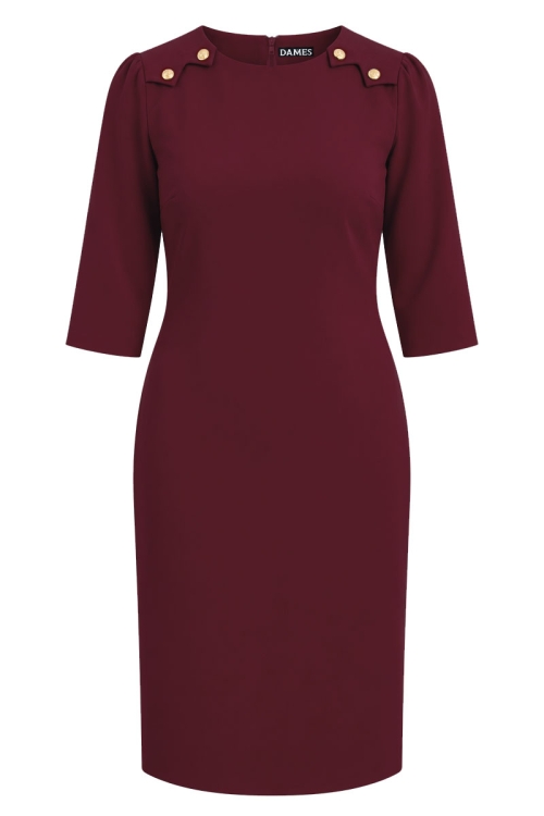 Rochie conica bordo cu detalii decorative pe umeri
