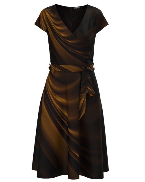 Rochie de vara cu maneca scurta imprimata in nuante de maro