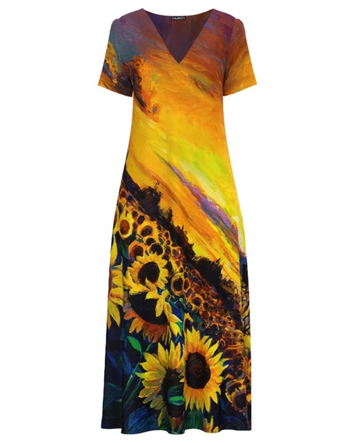Rochie de vara lunga cu buzunare imprimata Floarea soarelui