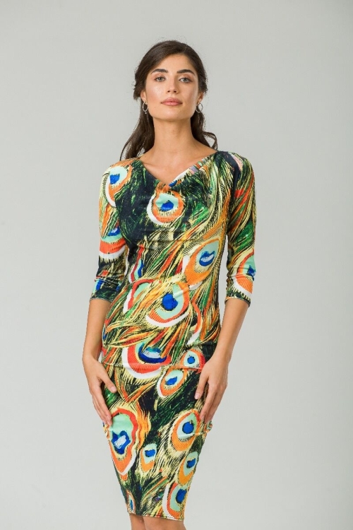 Rochie din catifea imprimata digital Paun CMD237 - Img 7