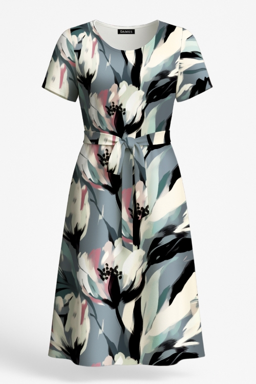 Rochie din crepe casual de vara cu buzunare imprimata florile acuarela