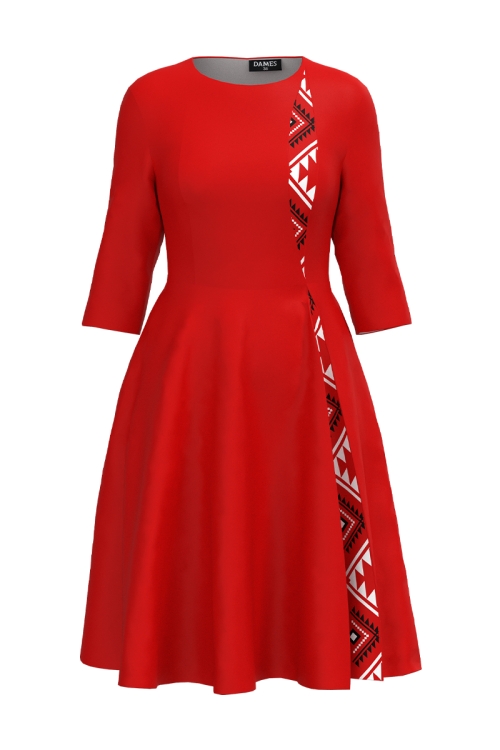 Rochie eleganta clos rosie cu sectiune traditionala in contrast