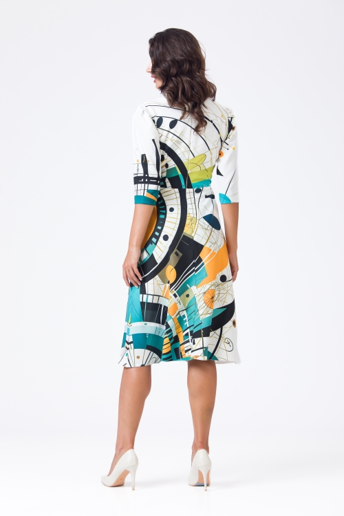 Rochie eleganta cu bust petrecut imprimata multicolor abstract AW24 - Img 5