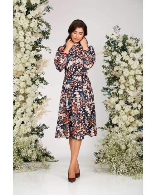 Rochie eleganta cu maneca lunga imprimata Aripi de fluture CMD1484 - Img 6