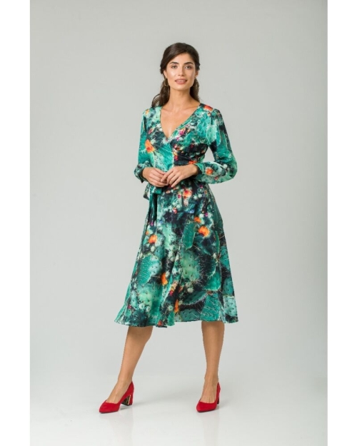 Rochie eleganta cu maneca lunga imprimata Flori de cactus CMD228 - Img 5
