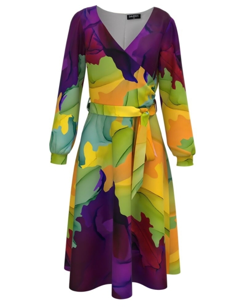 Rochie eleganta cu maneca lunga imprimata multicolor CMD1253 - Img 1