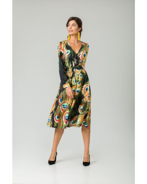 Rochie eleganta cu maneca lunga imprimata Paun CMD232 - Img 5