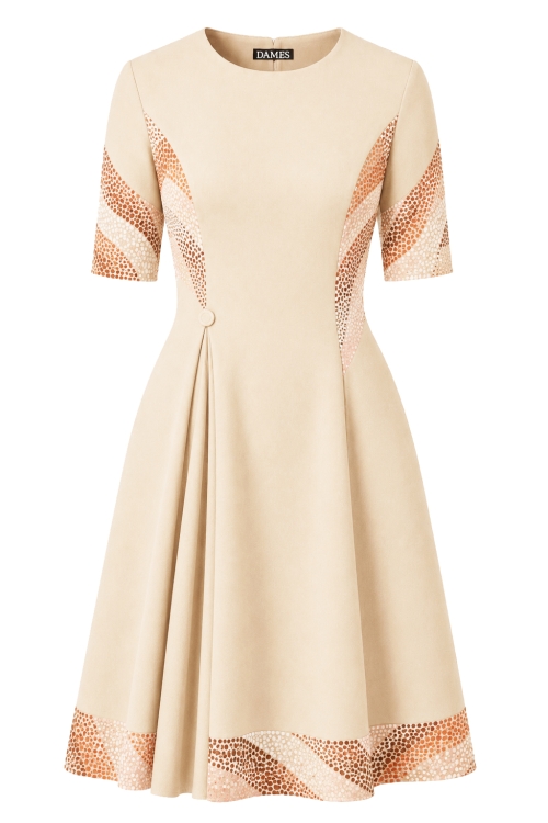 Rochie eleganta cu pliuri imprimata arta punctilista