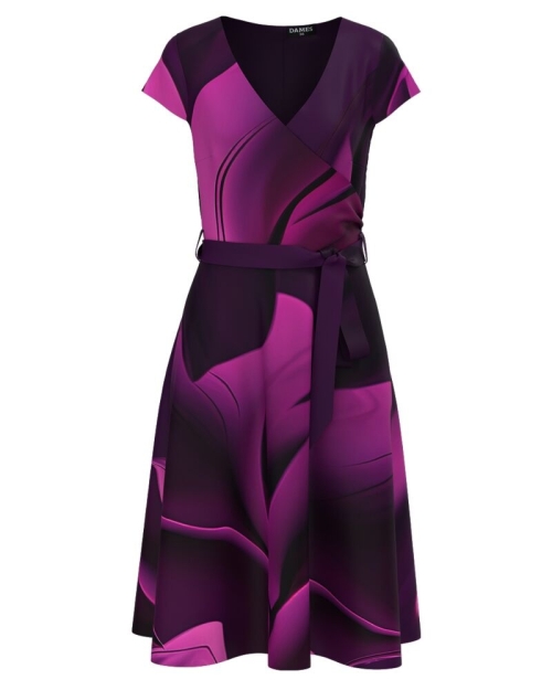 Rochie eleganta de vara cu maneca scurta imprimata in nuante de mov CMD4340