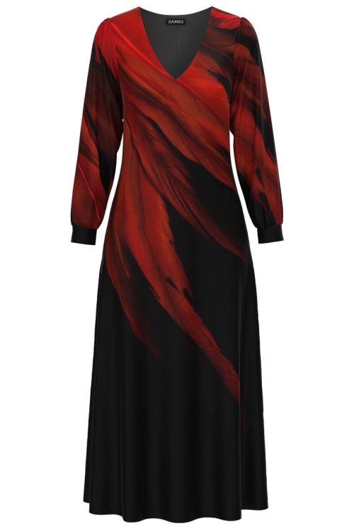 Rochie eleganta neagra cu maneca lunga si imprimeu Abstract CMD1329