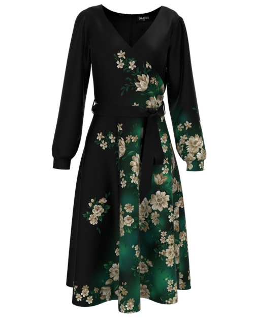 Rochie eleganta neagra imprimata cu model floral - Img 1
