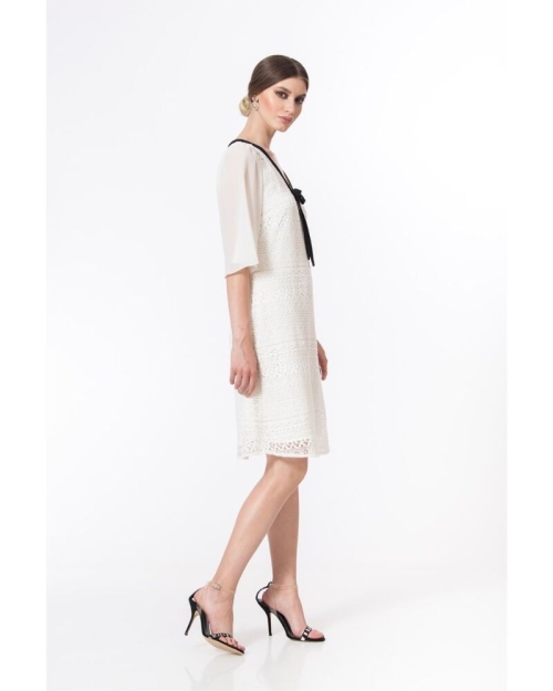 Rochie eleganta PREMIUM din dantela cu decolteu in contrast DP037 - Img 3