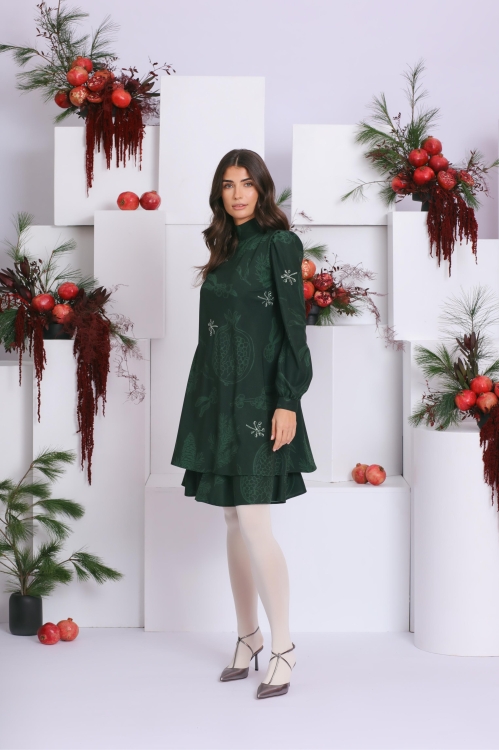 Rochie eleganta verde cu guler inalt AW24 - Img 2
