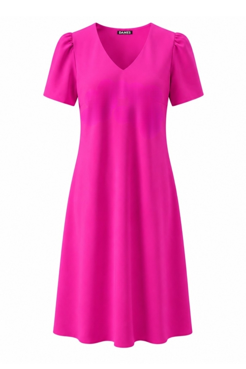 Rochie fucsia de vara cu decolteu in V si buzunare