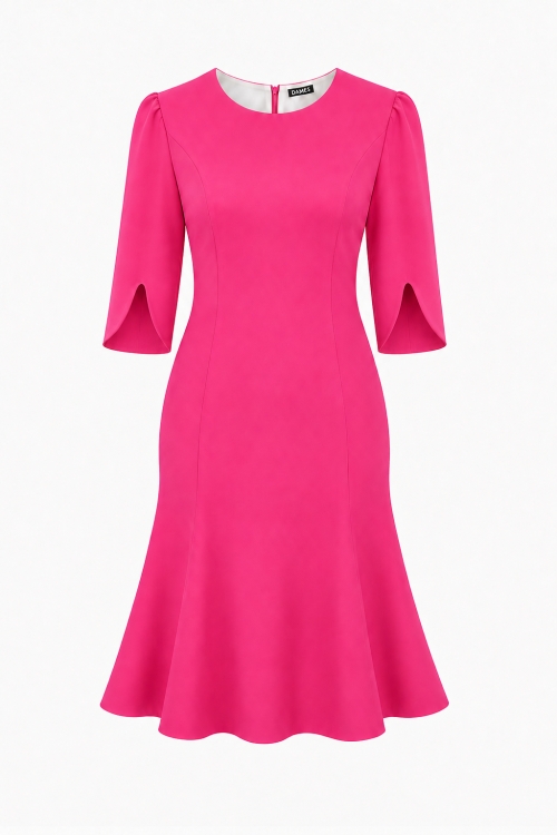 Rochie fucsia in clini cu maneca asimetrica