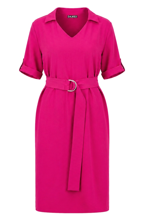 Rochie fucsia lejera din vascoza cu cordon in talie si buzunare