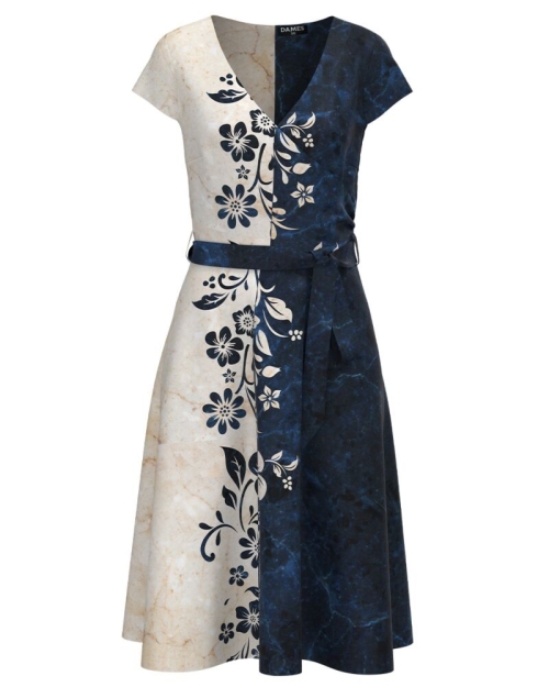 Rochie in doua culori de vara cu maneca scurta imprimata cu model Floral CMD2968 - Img 1