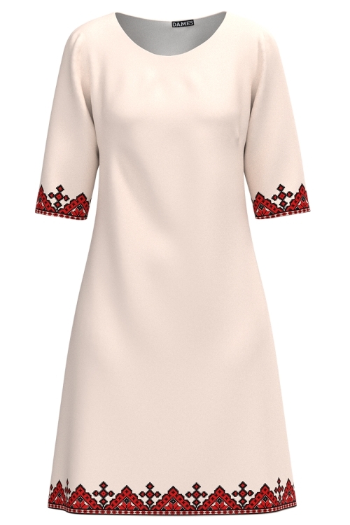 Rochie ivory casual imprimata cu model traditional