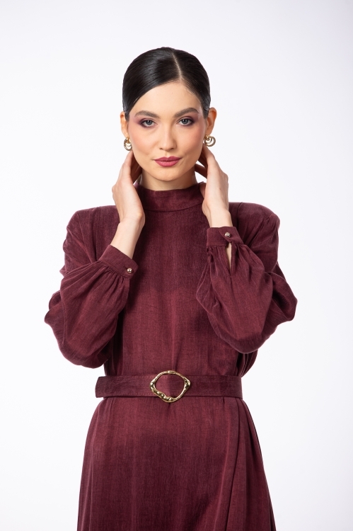 Rochie lunga burgundy din vascoza si lyocell - Img 3