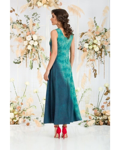 Rochie lunga casual de vara cu buzunare,verde imprimata cu model Floarea soarelui CMD802 - Img 9