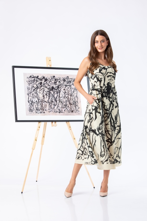 Rochie lunga de vara din in cu buzunare Art by Iulian COPACEL