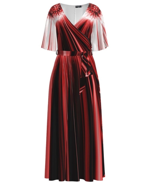 Rochie lunga eleganta de seara imprimata digital in nuante de rosu CMD2637
