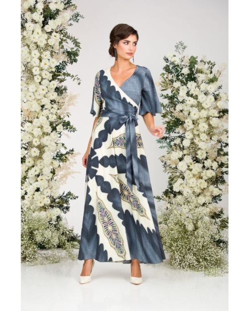 Rochie lunga eleganta de seara imprimata in nuante de gri CMD1050 - Img 1