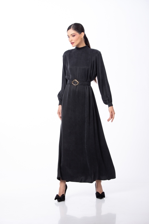 Rochie lunga neagra din vascoza si lyocell