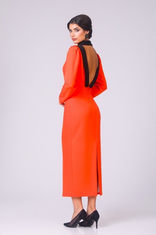 Rochie lunga portocalie cu spate decupat CMD4878 - Img 6
