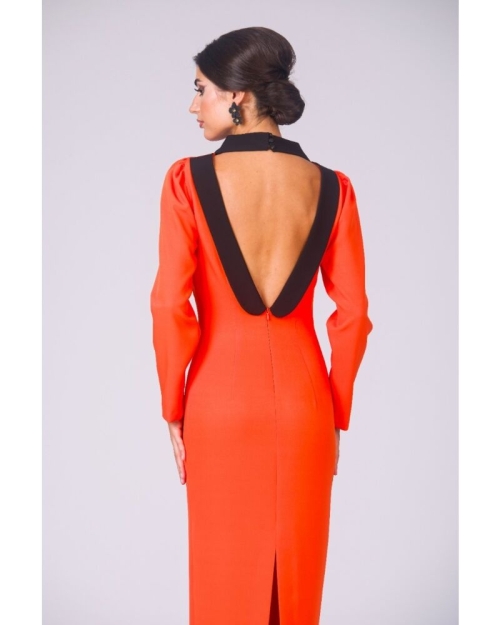 Rochie lunga portocalie cu spate decupat CMD4878 - Img 3